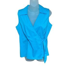 Elementz Top Wrap V Neck Surplice Front Teal Blue Green Button Tie Wrap Medium